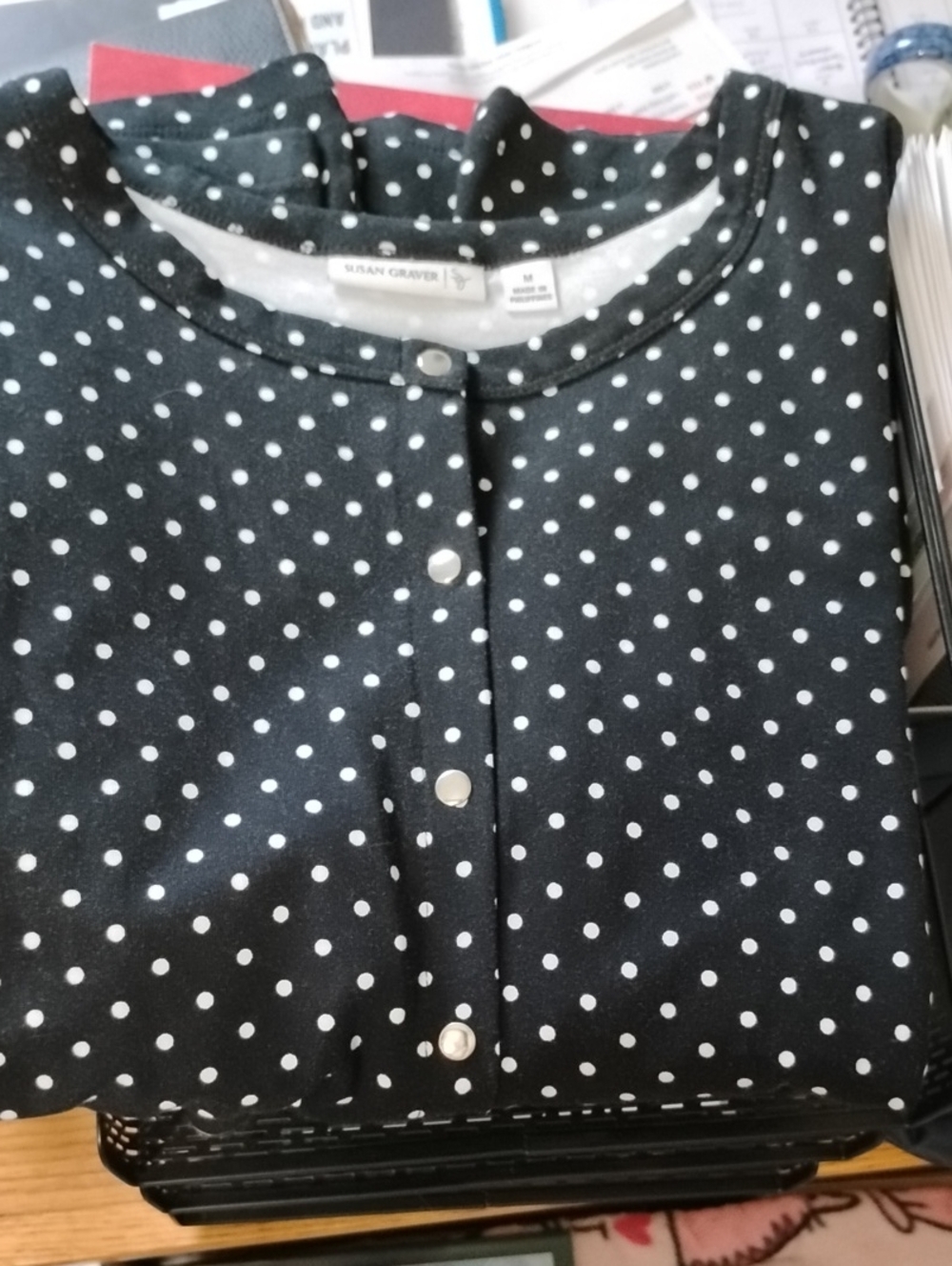 Susan Graver Polka Dot Button-Front Women's Cotton Cardigan Medium